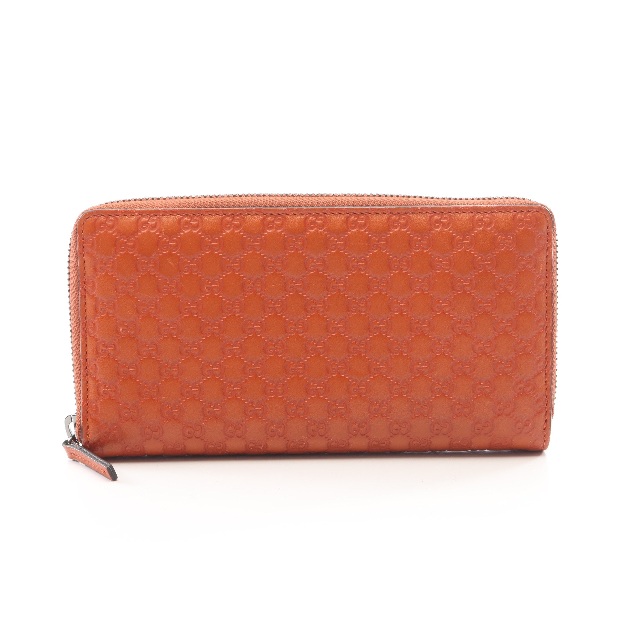 Micro GG Guccissima Round zipper long wallet Leather Orange