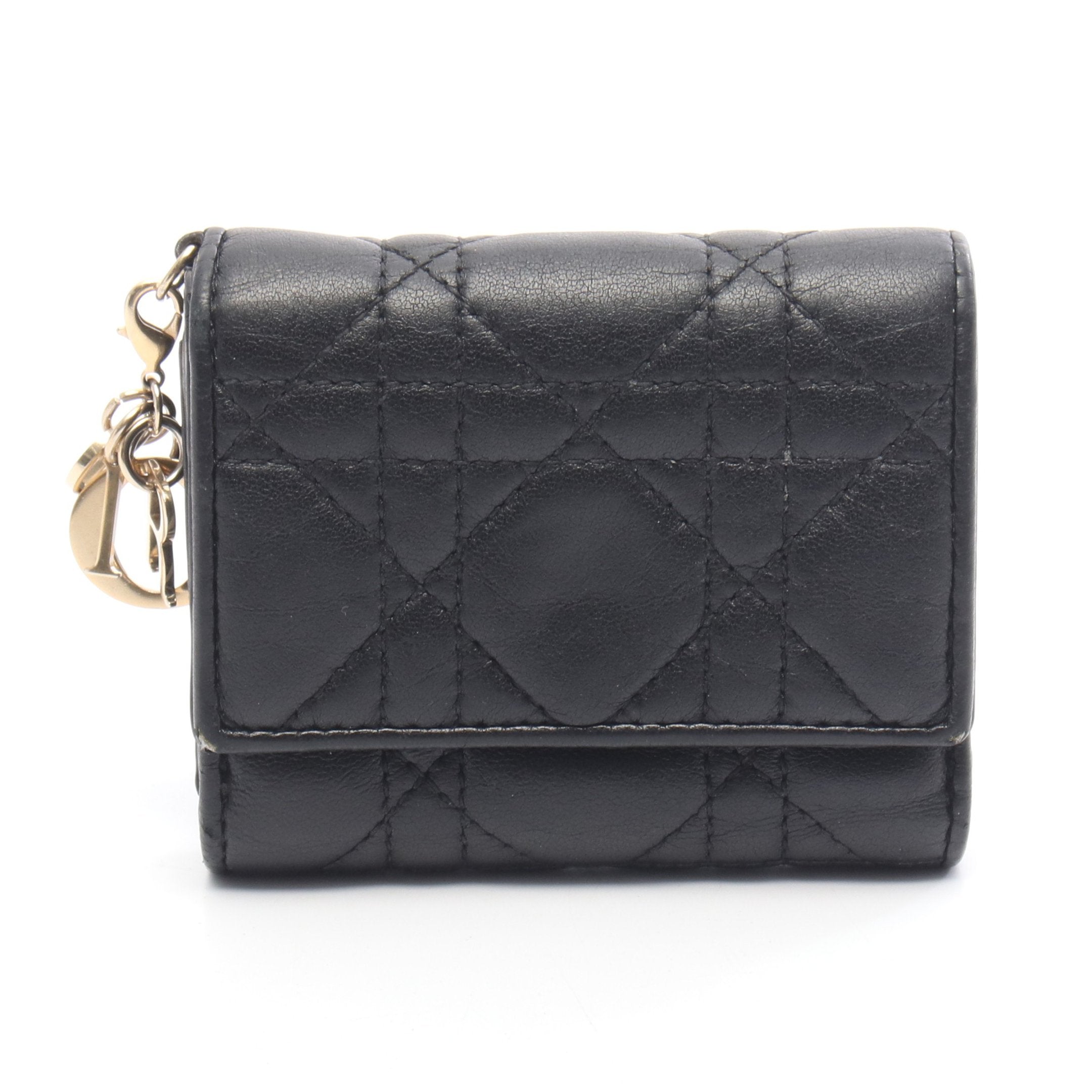 LADY DIOR Lotus wallet Trifold long wallet Leather Black – BRAND