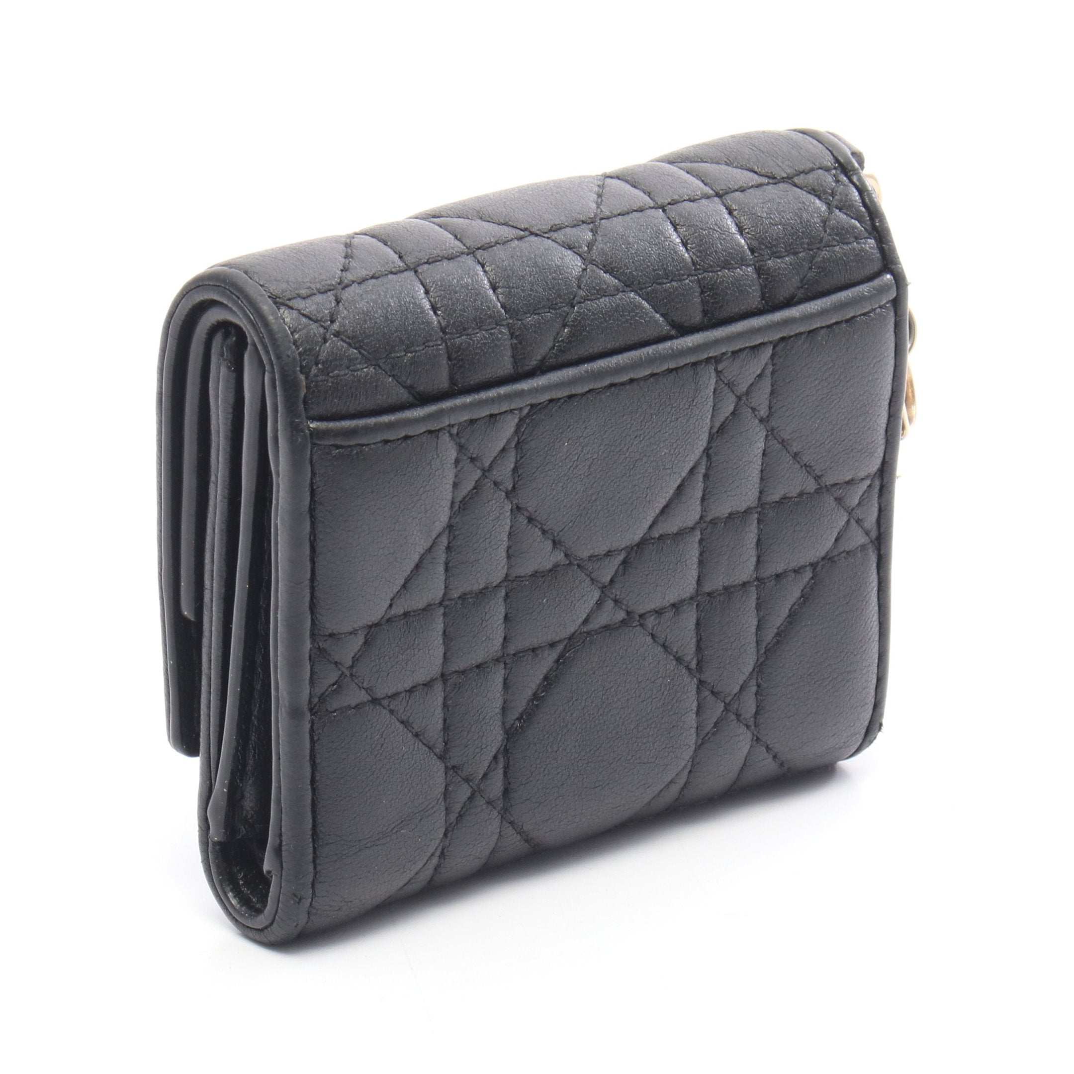 LADY DIOR Lotus wallet Trifold long wallet Leather Black – BRAND
