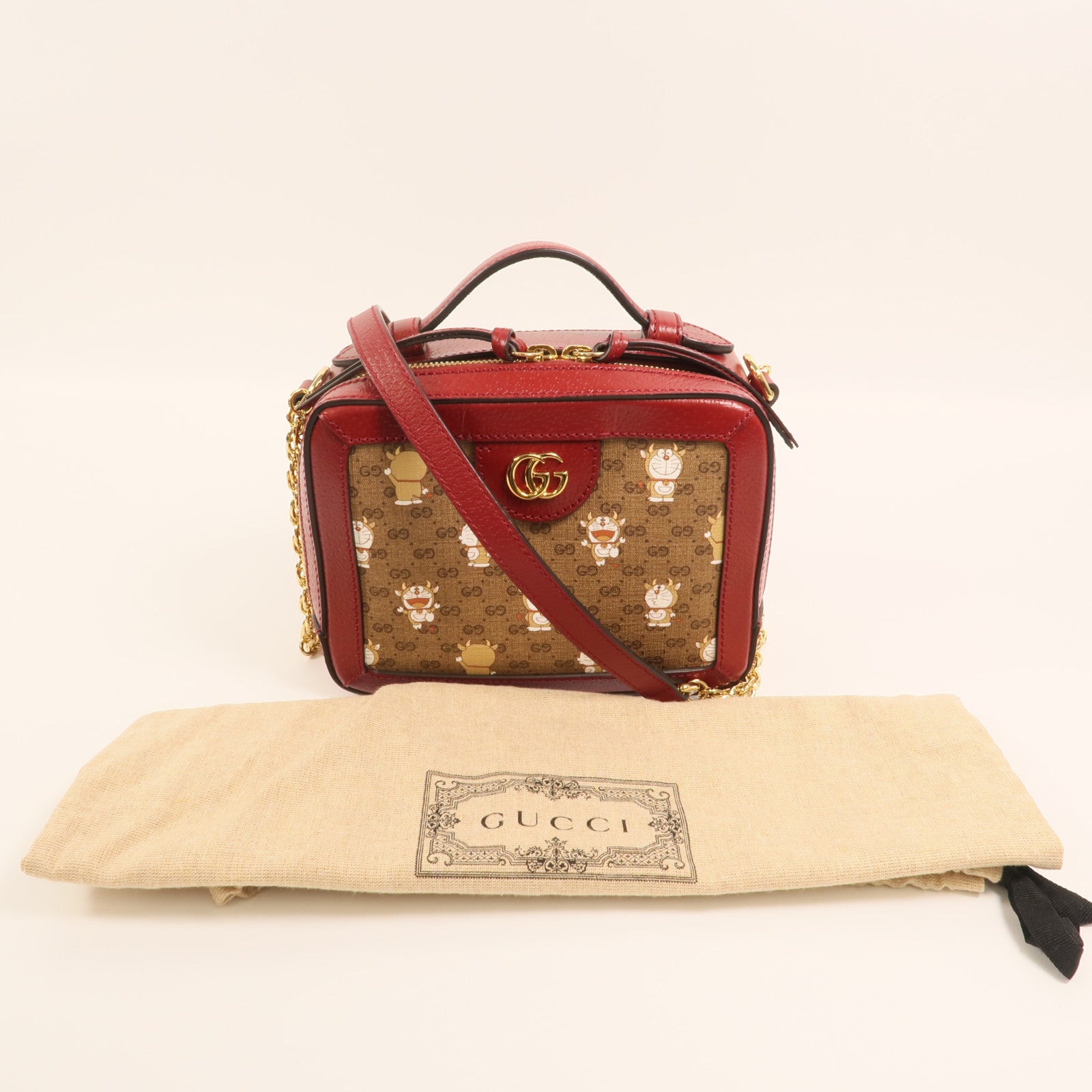 GUCCI GG GHW Doraemon Micro GG Supreme 2 Way Shoulder Bag Coated