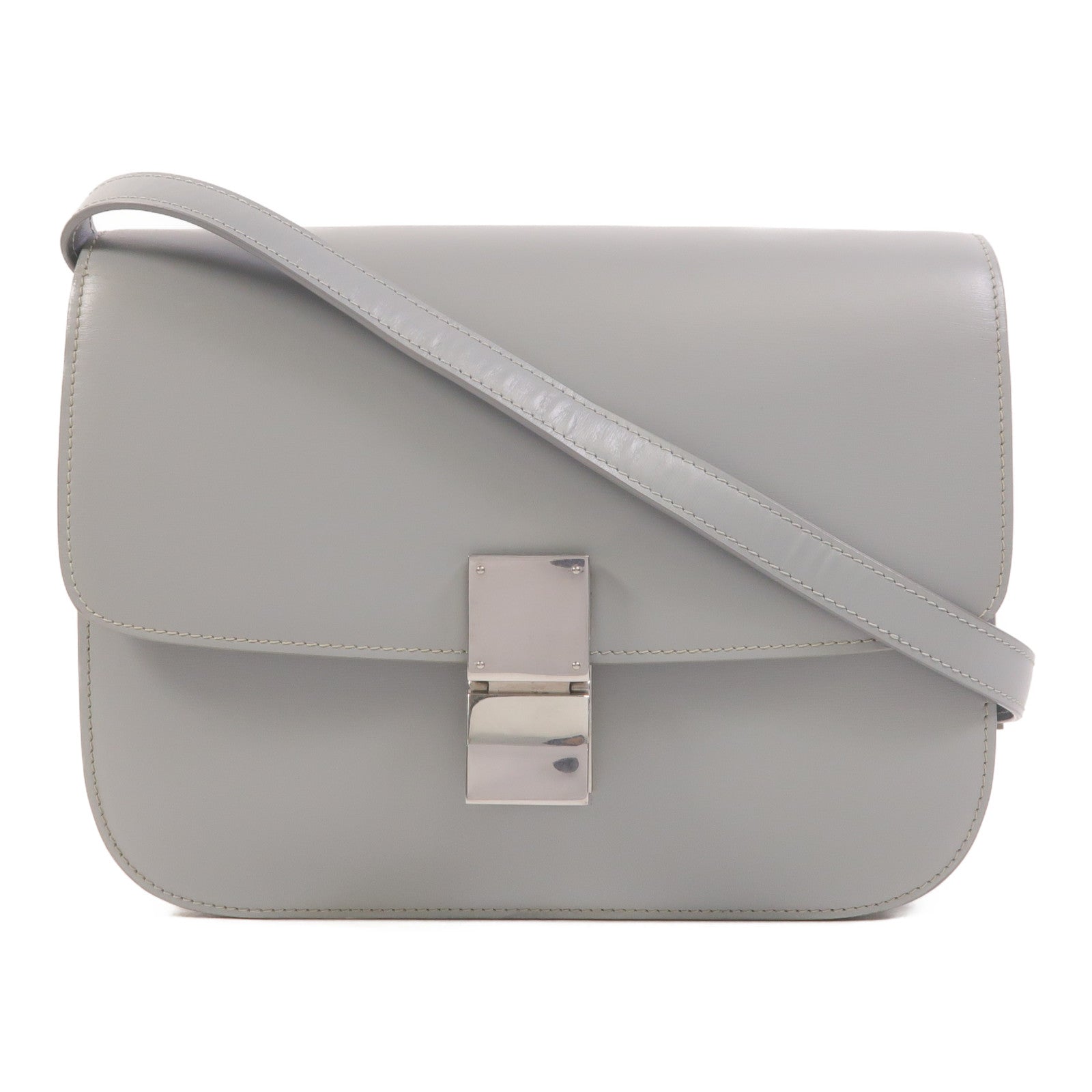CELINE SHW Classic Box Shoulder Bag Calfskin Leather Grayish Blue