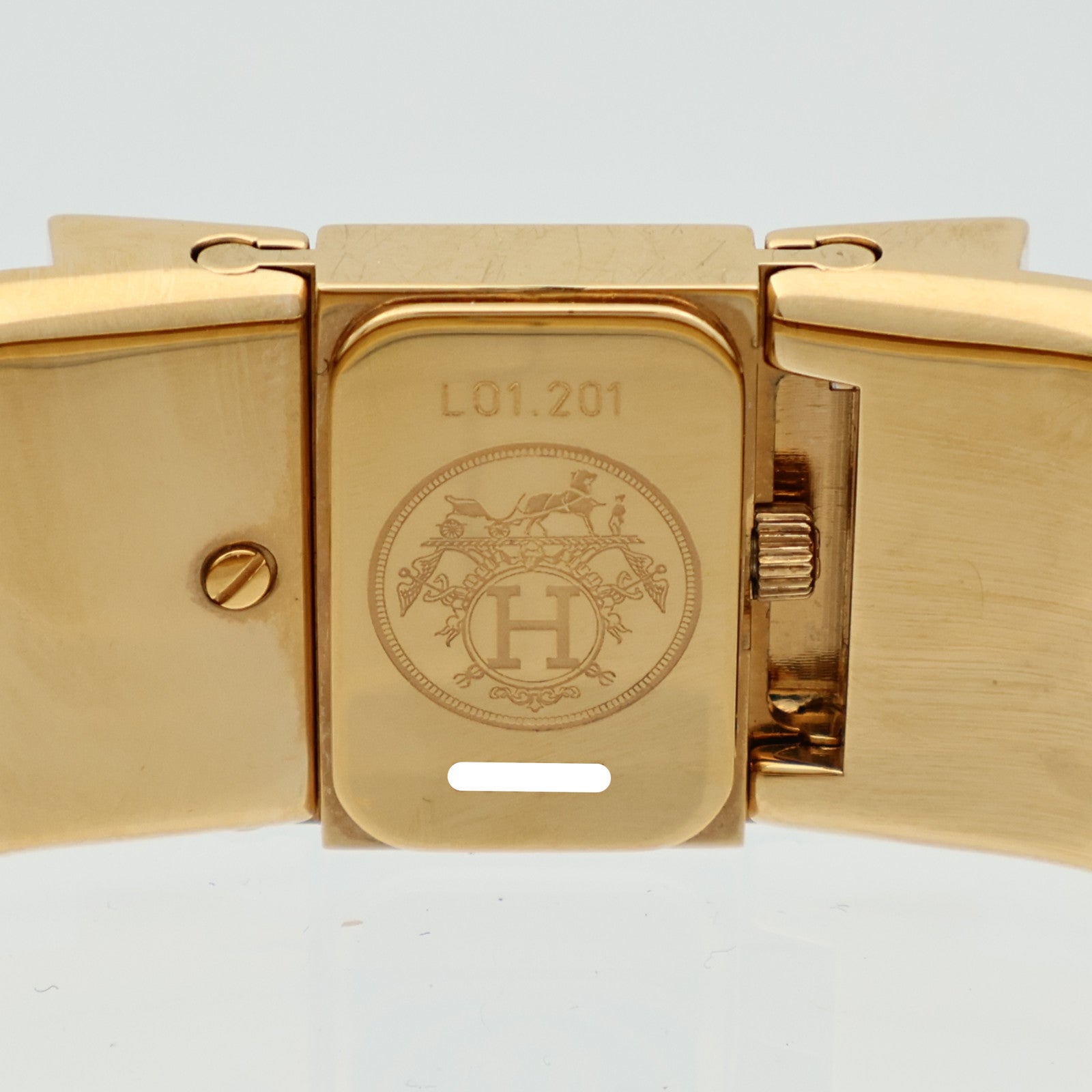 HERMES Loquet Green Quartz Watch L01.201 Gold Plated/Enamel Gold